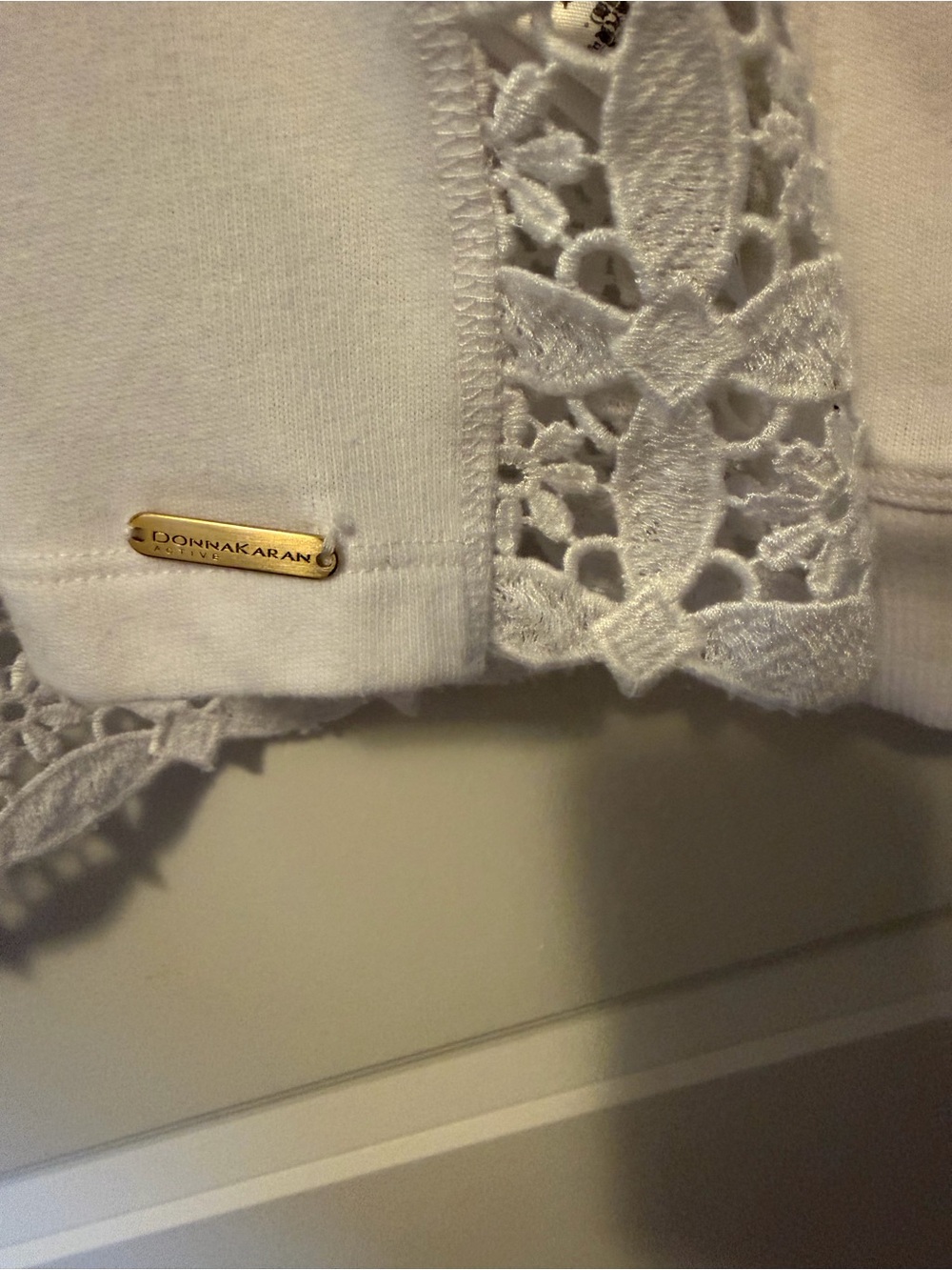 Donna Karan White Lace-Trim Hooded Sweatshirt - Picture 2 of 4